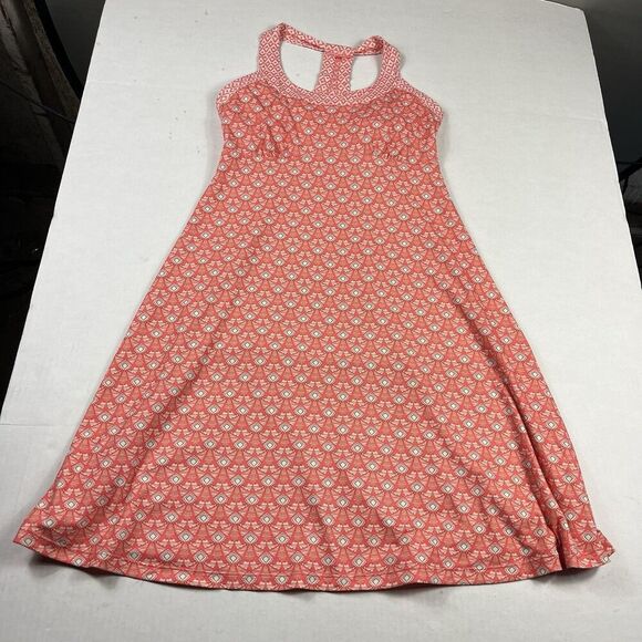 Prana Coral Print Sleeveless Dress M Racerback Boho Stretch Travel Casual